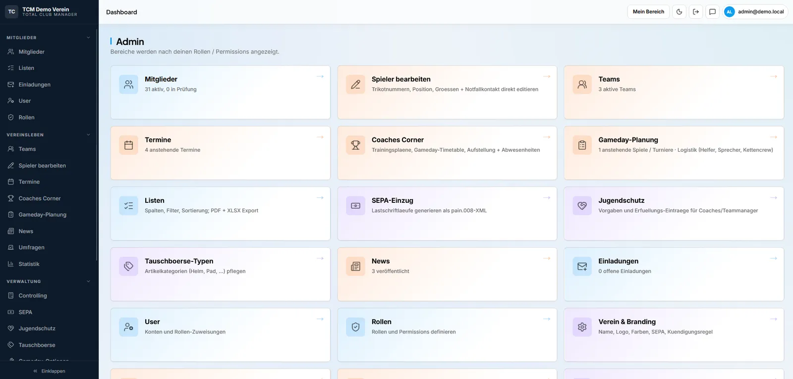 Vereinssoftware KMCS Total Club Manager – Screenshot 1