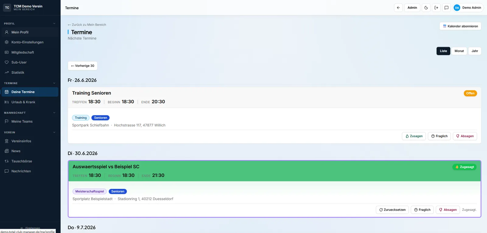 Vereinssoftware KMCS Total Club Manager – Screenshot 5